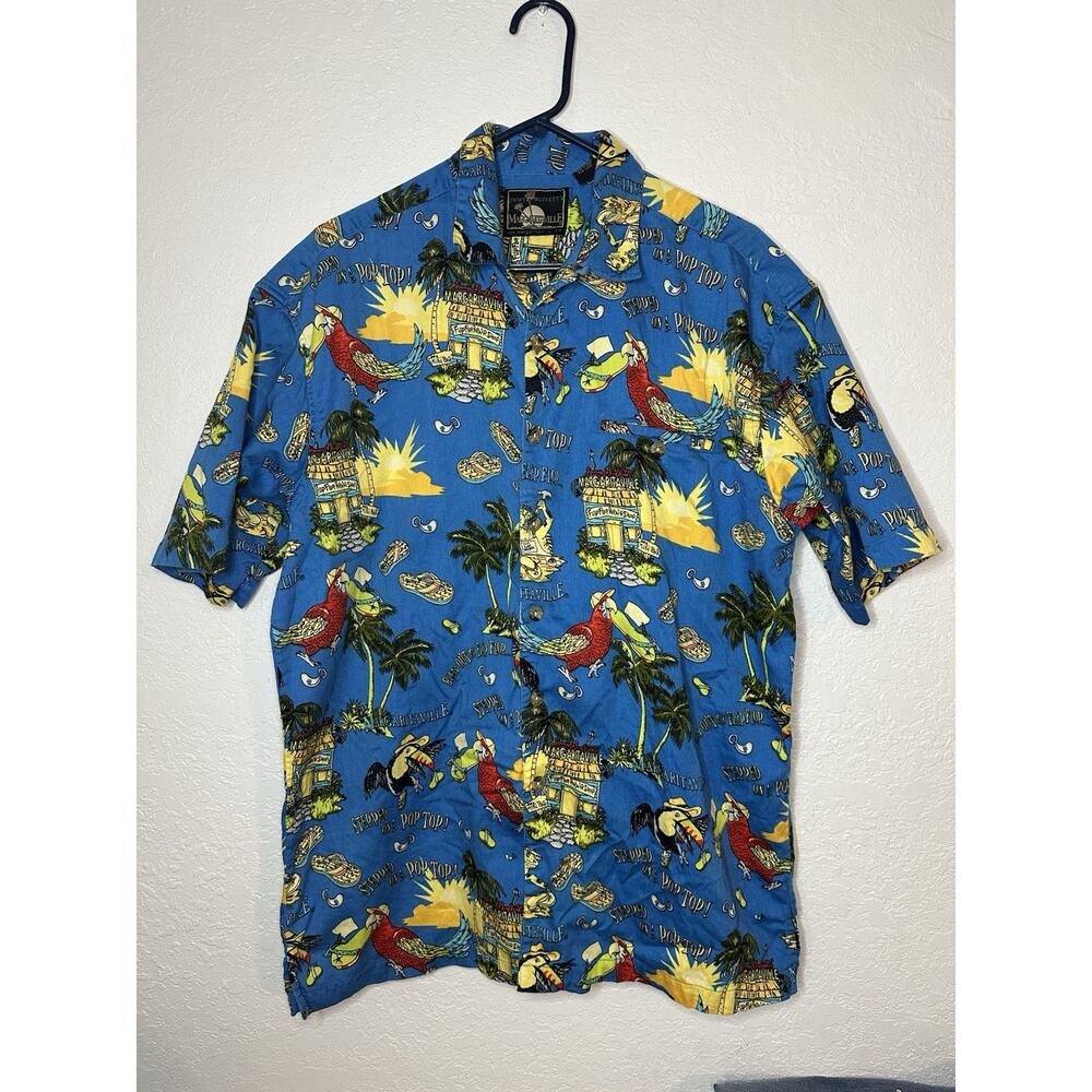 Jimmy Buffett Margaritaville Hawaiian Shirt Men’s Large Parrot Flip Flop Pop Top